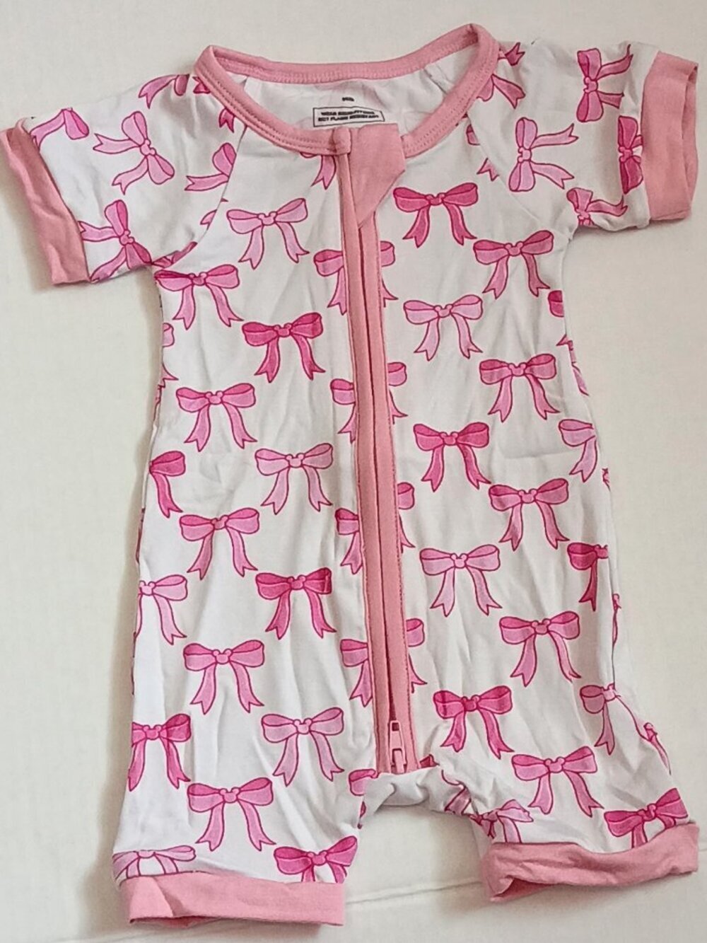Sweet Pink Bow Bamboo Short Zippy | Newborn Romper | Soft Pajamas